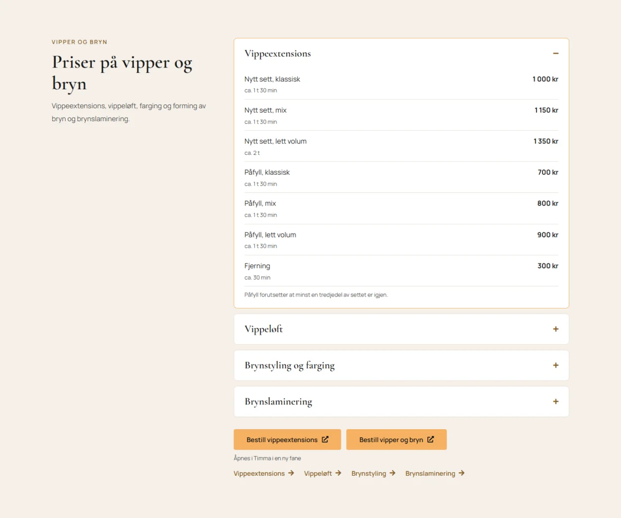 Lista de precios de Salong Eureka: categoría «Pestañas y cejas»