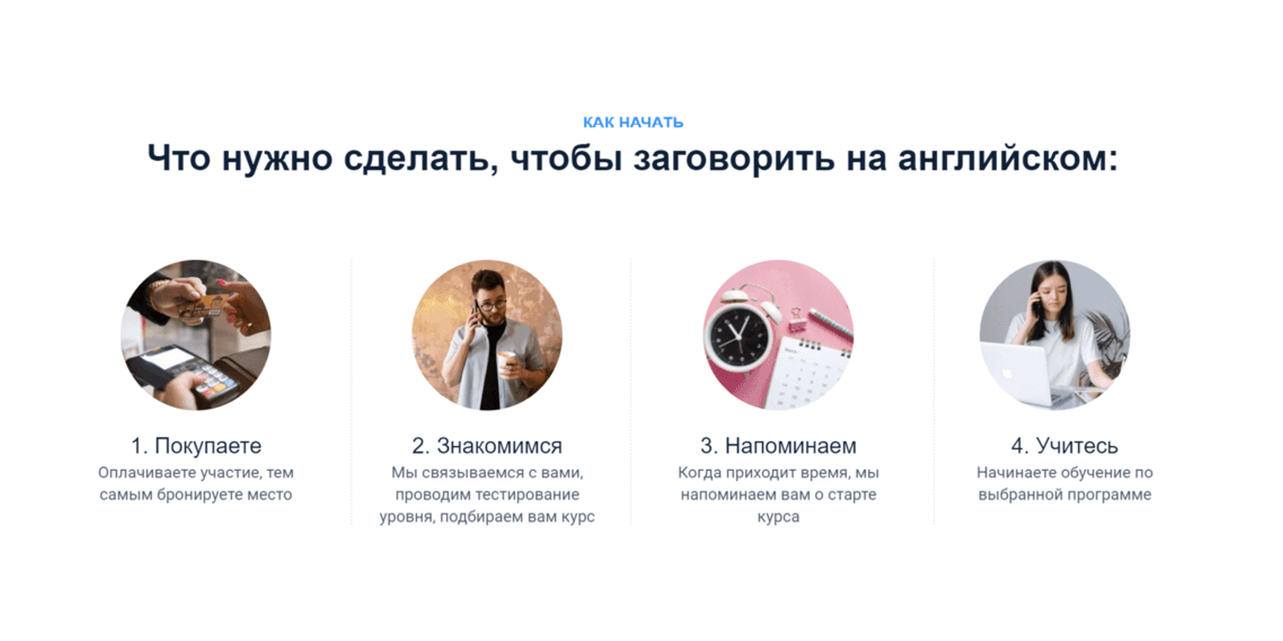 Step-by-step learning process on the English Tochka school website
